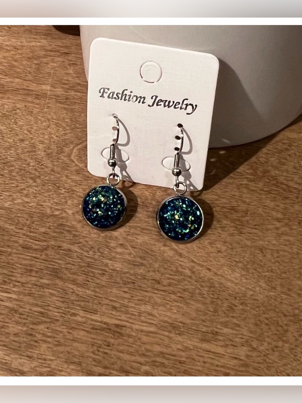 NWT Faux Druzy Dark Teal/ Green Dangle Earrings